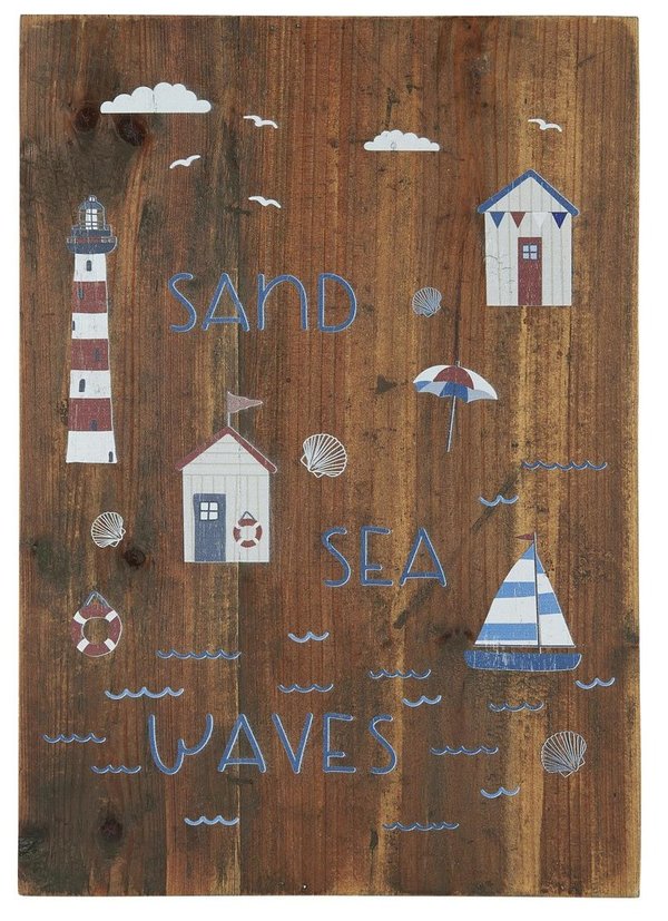 Holzschild "Sand, Sea, Waves"